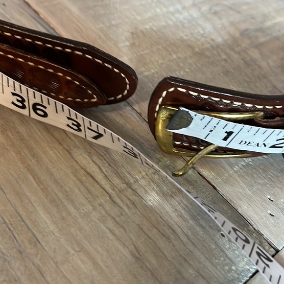 EUC Vintage Boots & Jeans Chestnut Brown Hand Carved Western Leather Belt Sz 32 - Picture 12 of 13